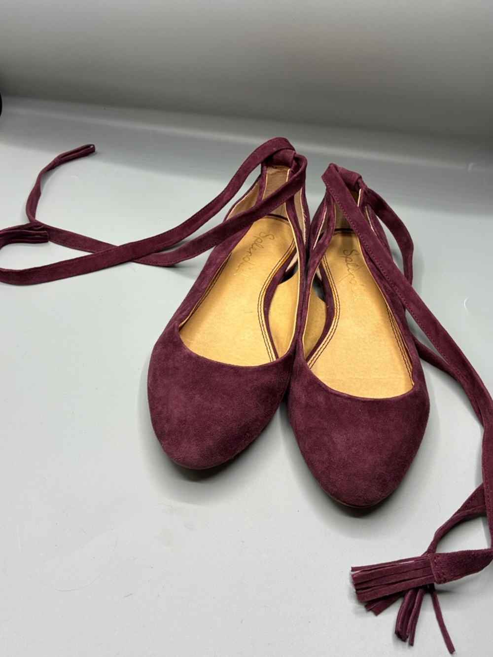 Splendid Burgundy Suede Wrap-Around Ballet Flats